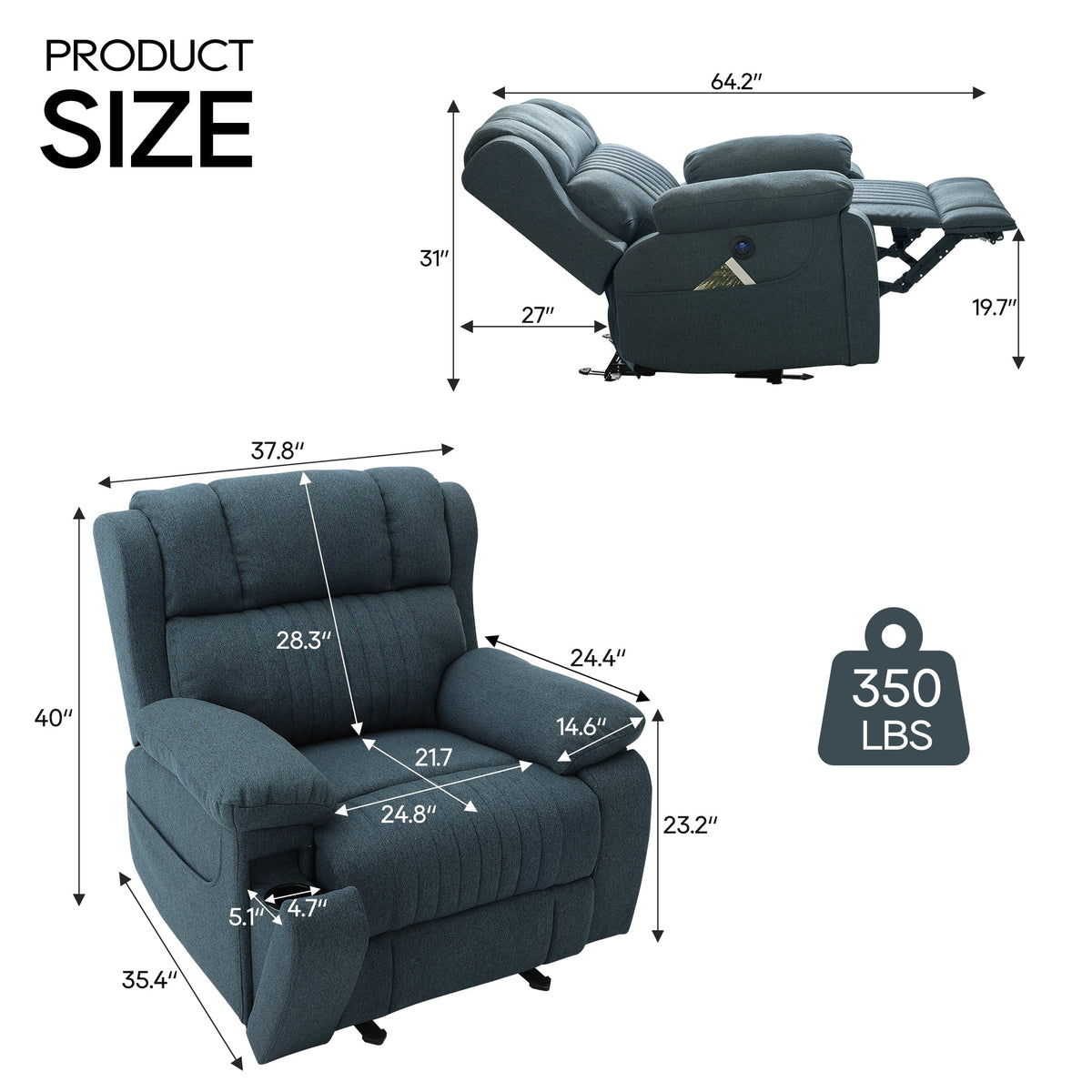 Blue Electric Power Recliner Chair with Heat and Massage Y200621