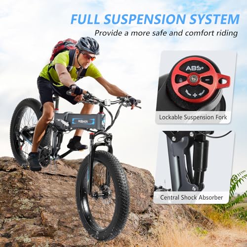 750W 48V 12AH 26" Fat Tire Full Suspension Foldable Electric Bike I10801