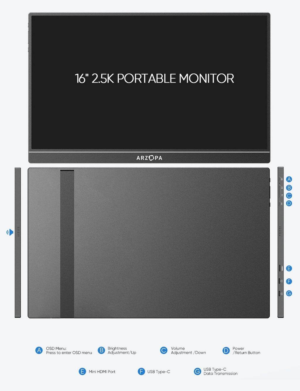 2.5K 16" 2560x1600 HDR IPS Portable Monitor S682593