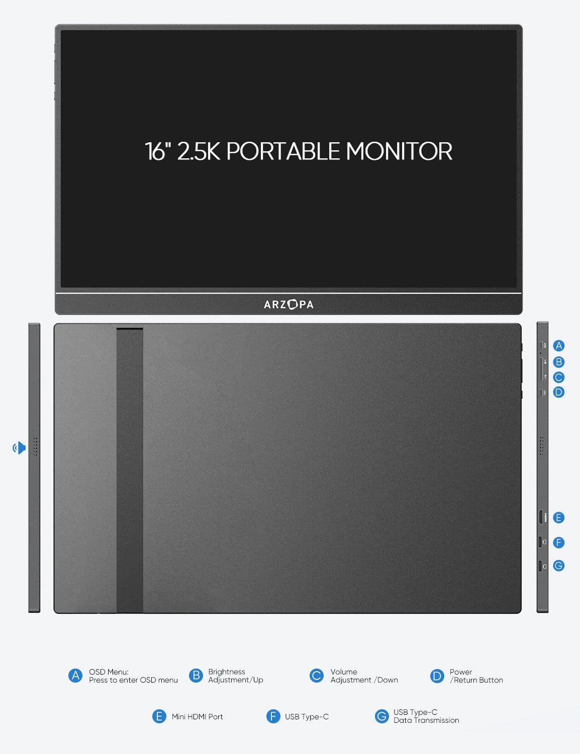 2.5K 16" 2560x1600 HDR IPS Portable Monitor S682593