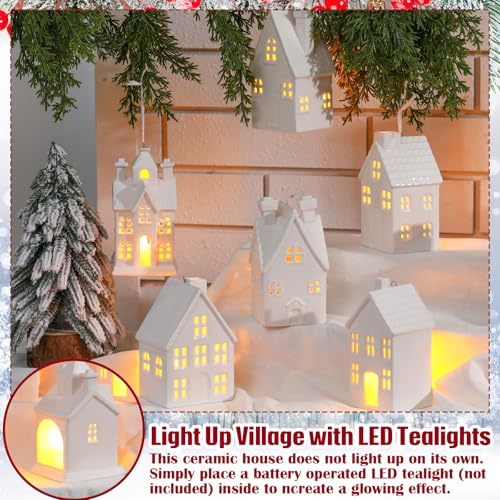 Set of 6 White Ceramic Christmas Village Houses H400481