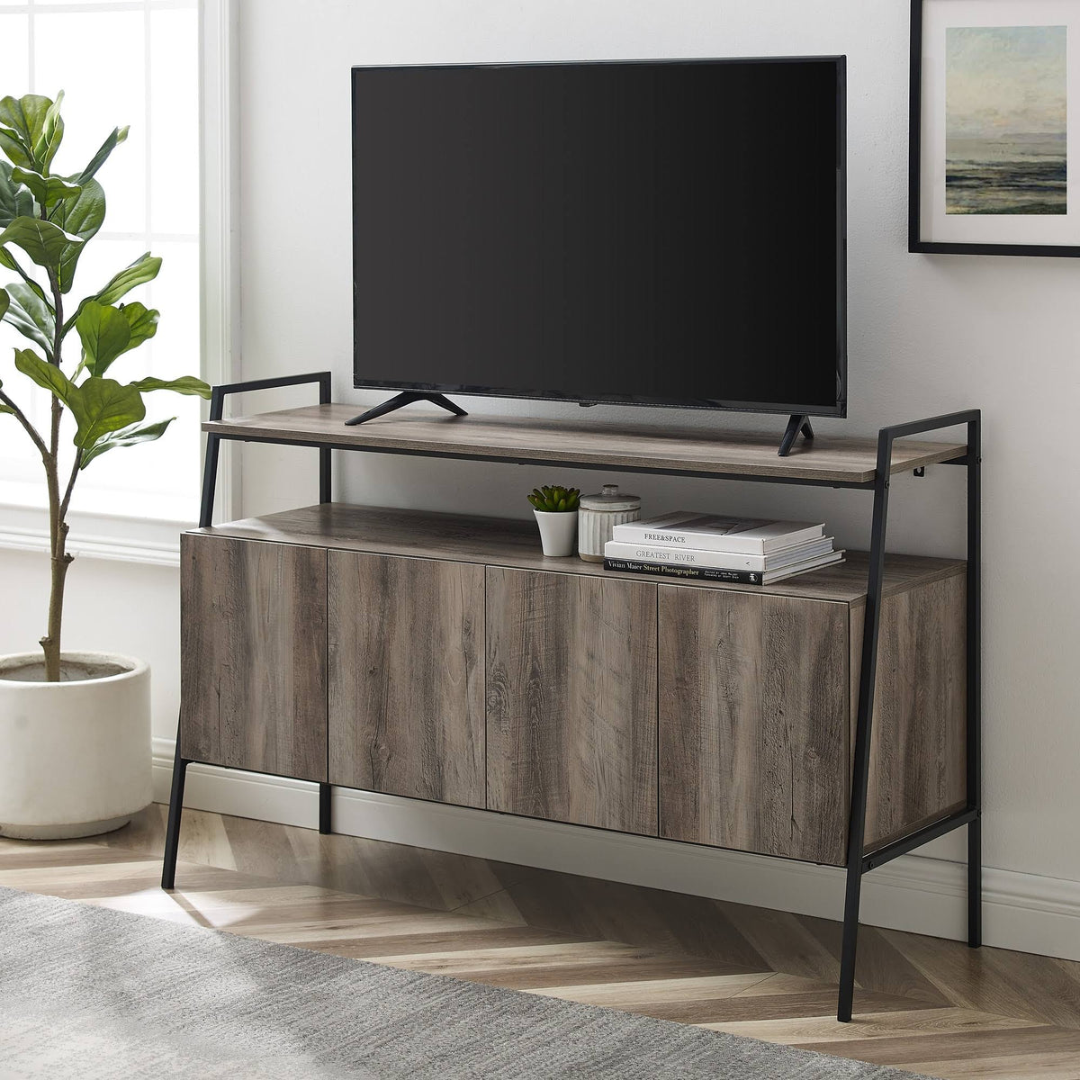 52-Inch Modern TV Stand Console Dark Walnut N58703