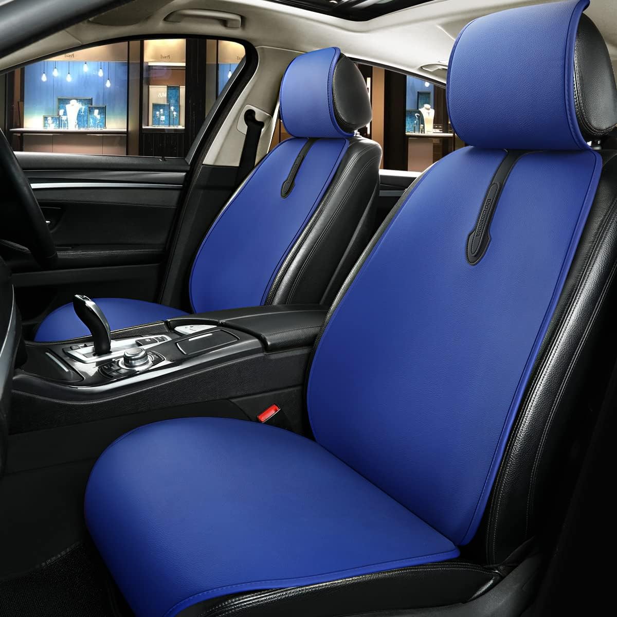Blue Faux Leatherette Car Seat Covers 6pcs Front J156