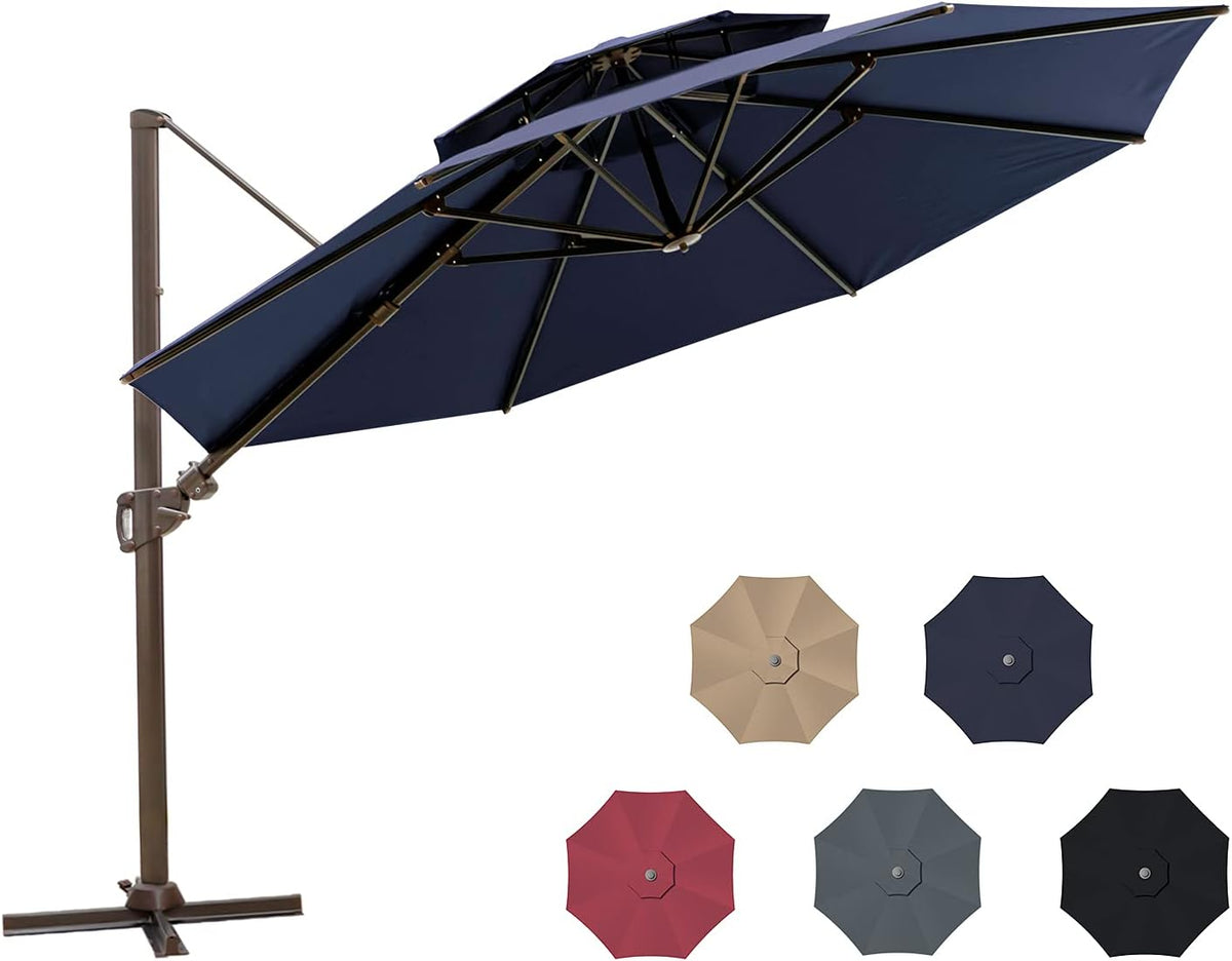 11.5ft Double Top Round Cantilever Umbrella with Cross Base U562180