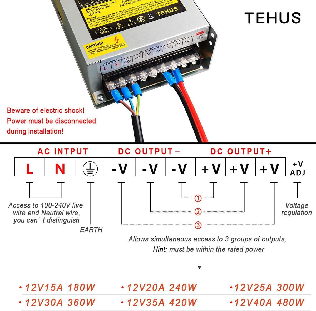 110V/220V to DC 12V 30A 360W Switching Power Supply W4561