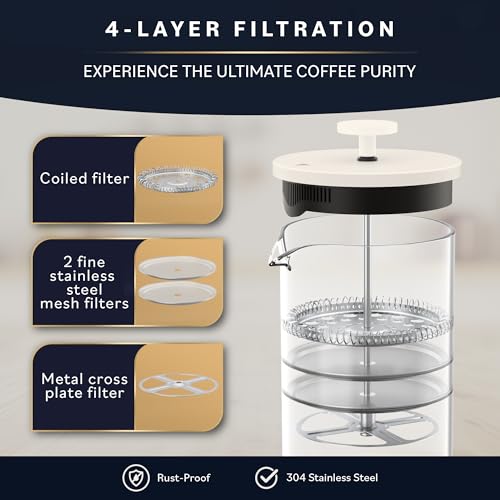 34 oz French Press Coffee Maker with Bamboo Wood Handle Borosilicate Glass R6372