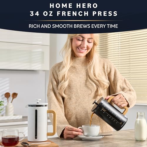 34 oz French Press Coffee Maker with Bamboo Wood Handle Borosilicate Glass R6372