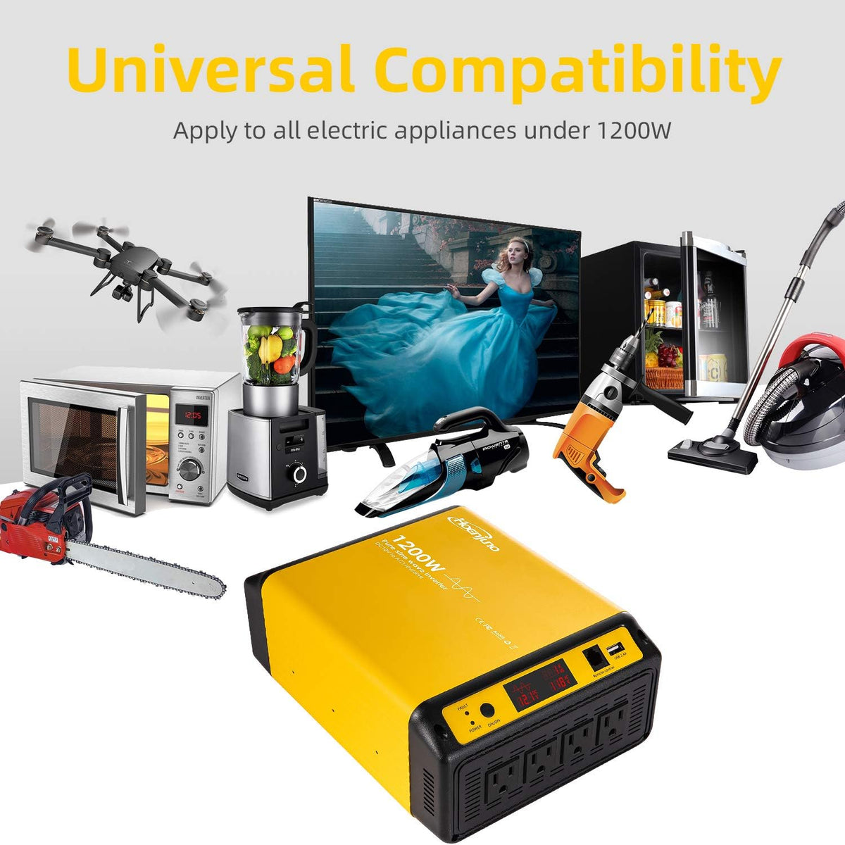 1200W Pure Sine Wave Inverter 12V to 110-120V H691