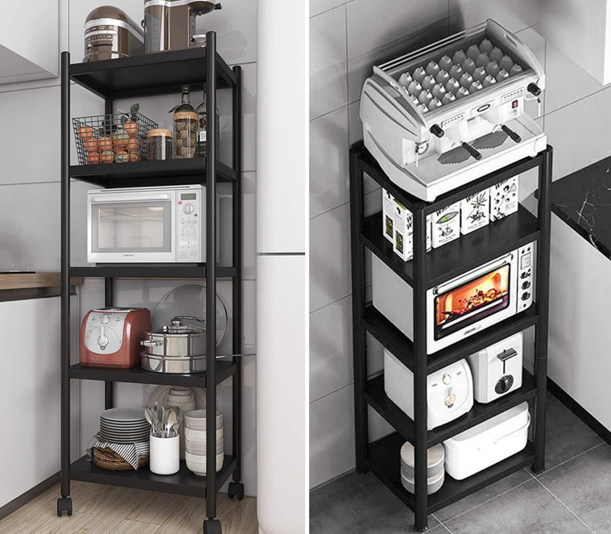 5-Tier Black Stainless Steel Utility Shelving Unit with Wheels X413635