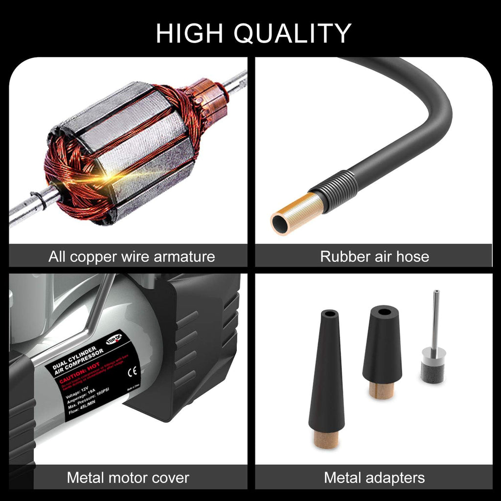 Dual Cylinder 12V DC 100PSI Portable Air Compressor Tire Inflator U5776