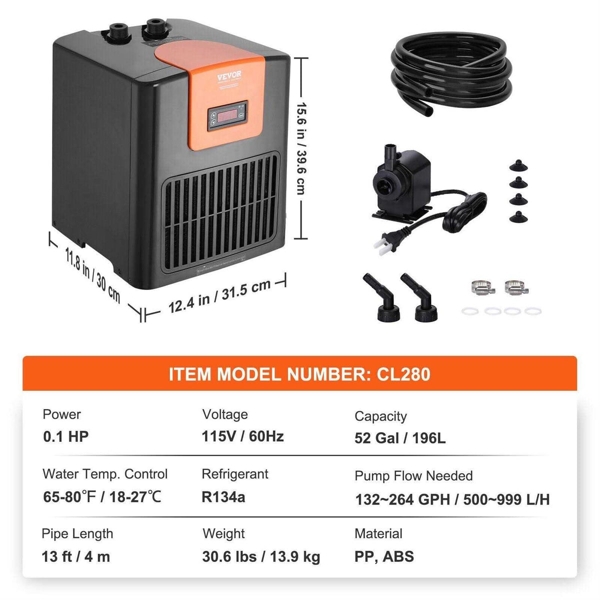 52 Gal 1/10 HP Hydroponic Water Chiller U713