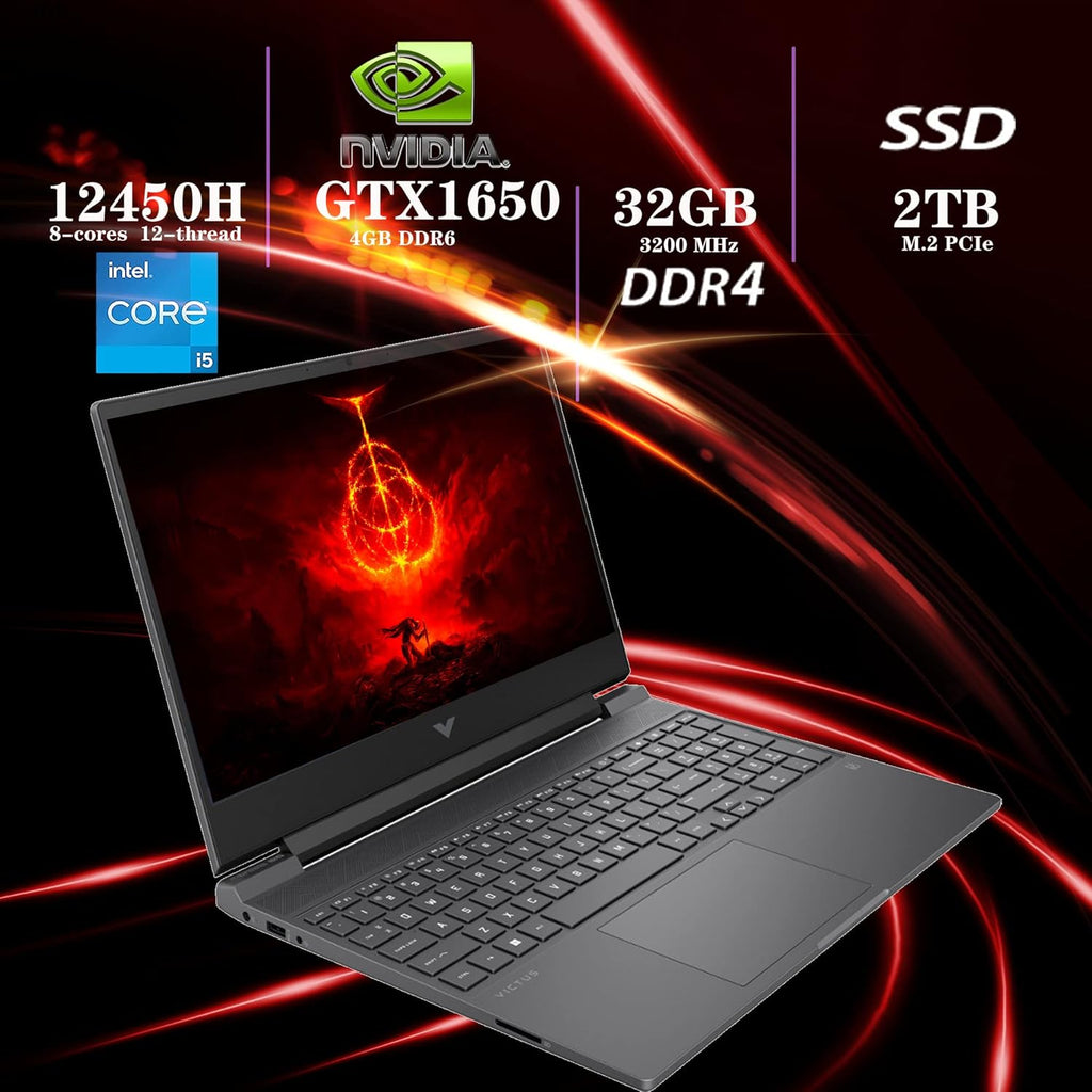 15.6" FHD 144Hz Gaming Laptop, Intel Core i5, 32GB RAM, 2TB PCIe SSD, NVIDIA GeForce GTX 1650 Graphics, Backlit Keyboard, Win 11 Pro, Mica Silver R64852