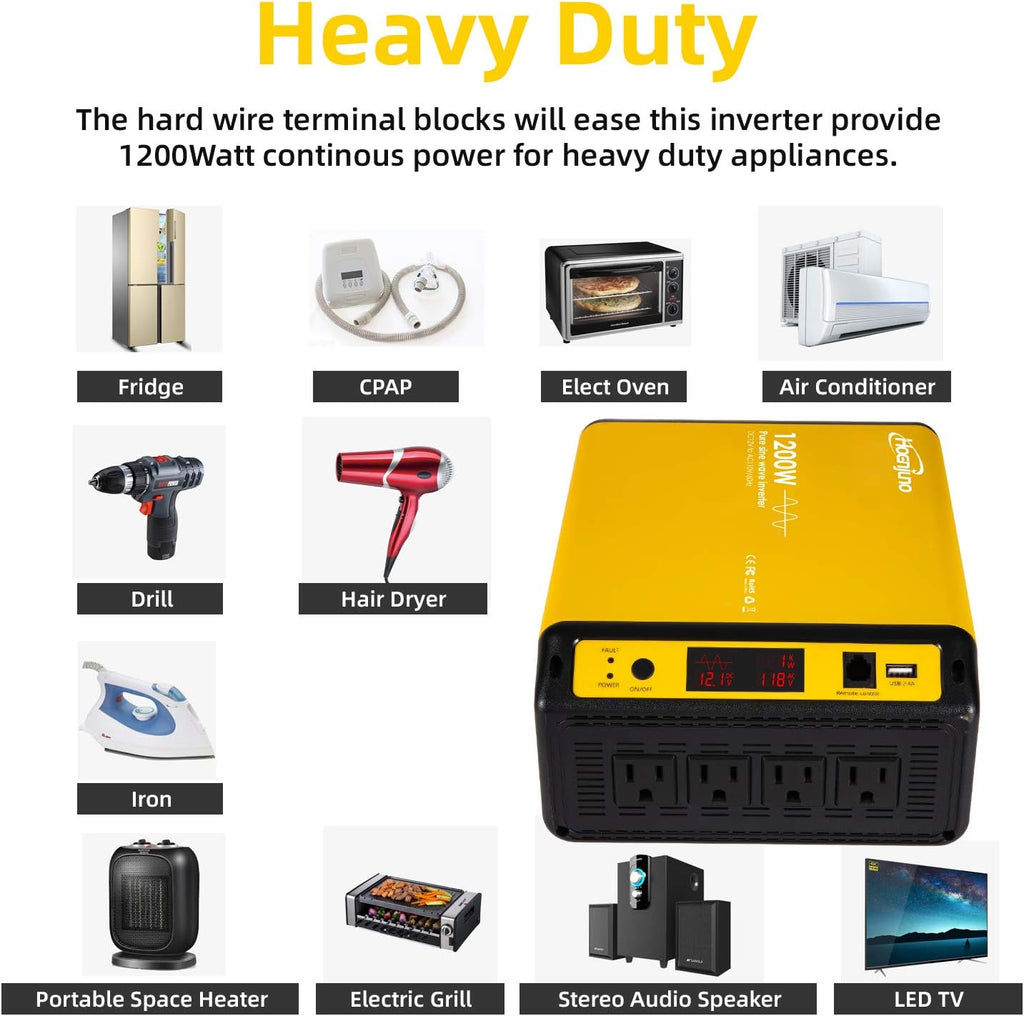 1200W Pure Sine Wave Inverter 12V to 110-120V H691