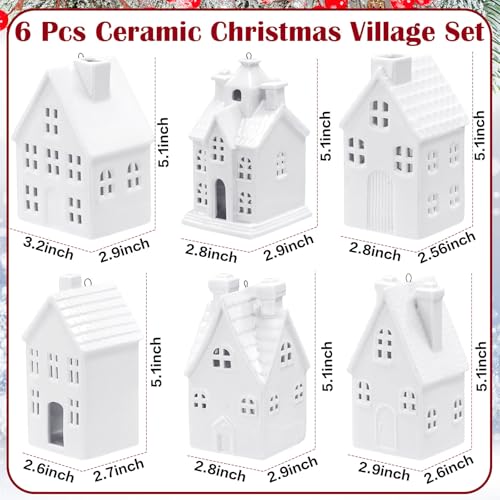 Set of 6 White Ceramic Christmas Village Houses H400481