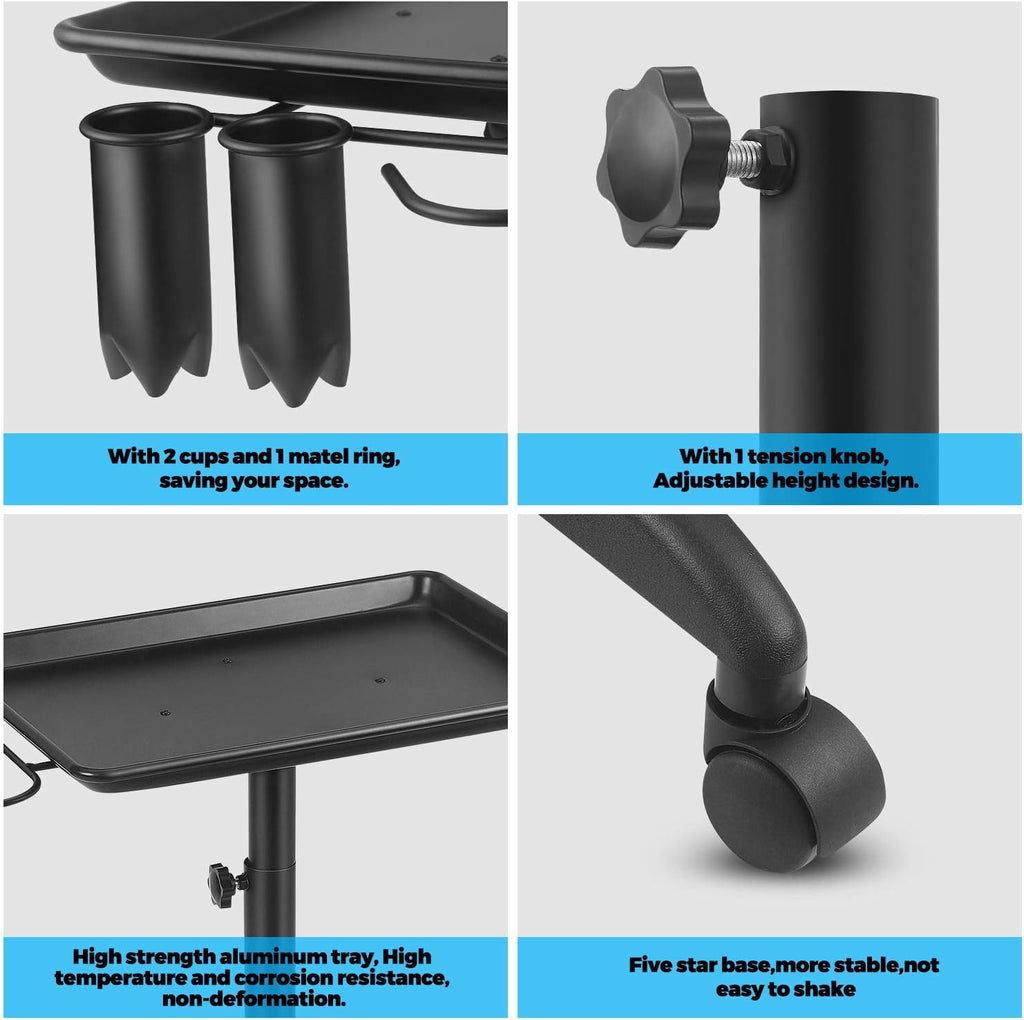Black Height Adjustable Aluminum Salon Tray Cart U2079