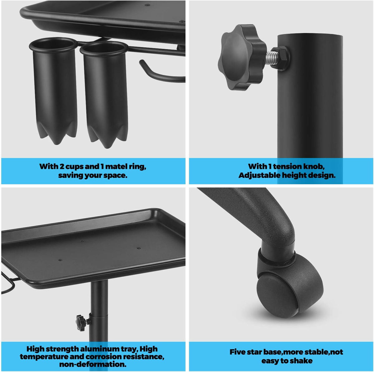 Black Height Adjustable Aluminum Salon Tray Cart U2079