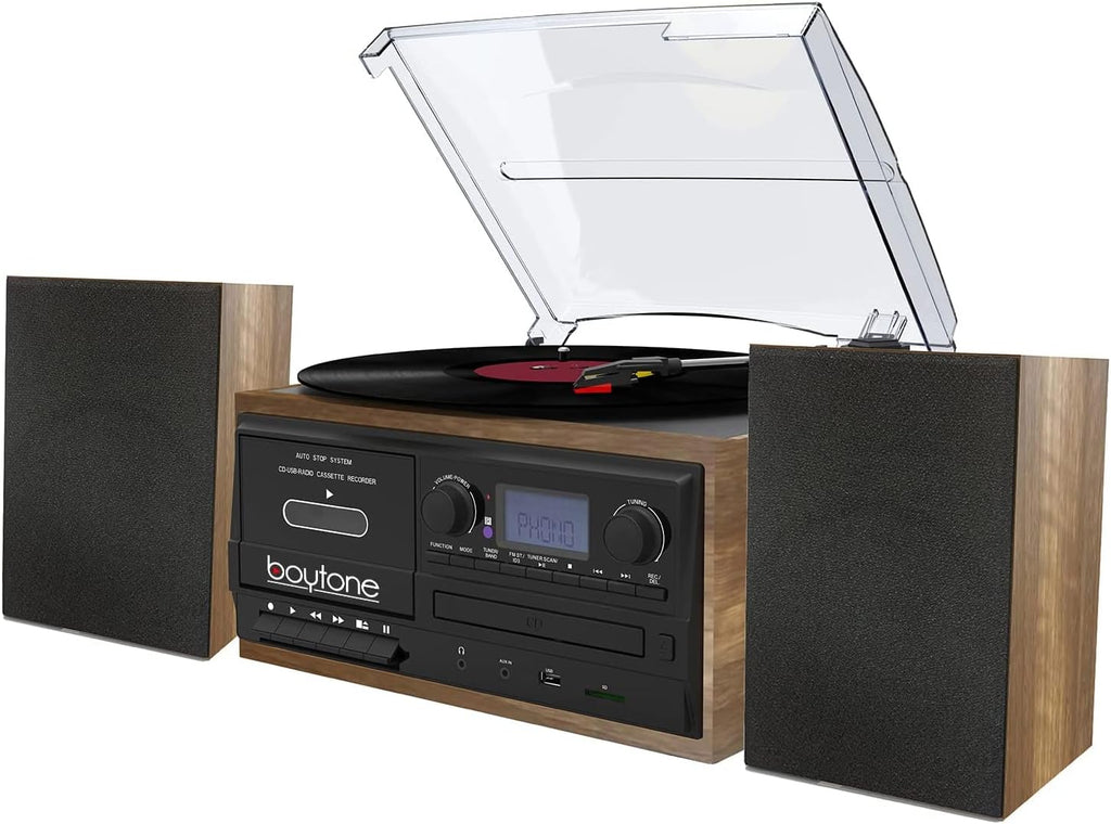 Bluetooth Record Player Turntable with CD Player, Cassette, AM/FM Radio, USB/SD Encoding, Built in Amplifier S63331