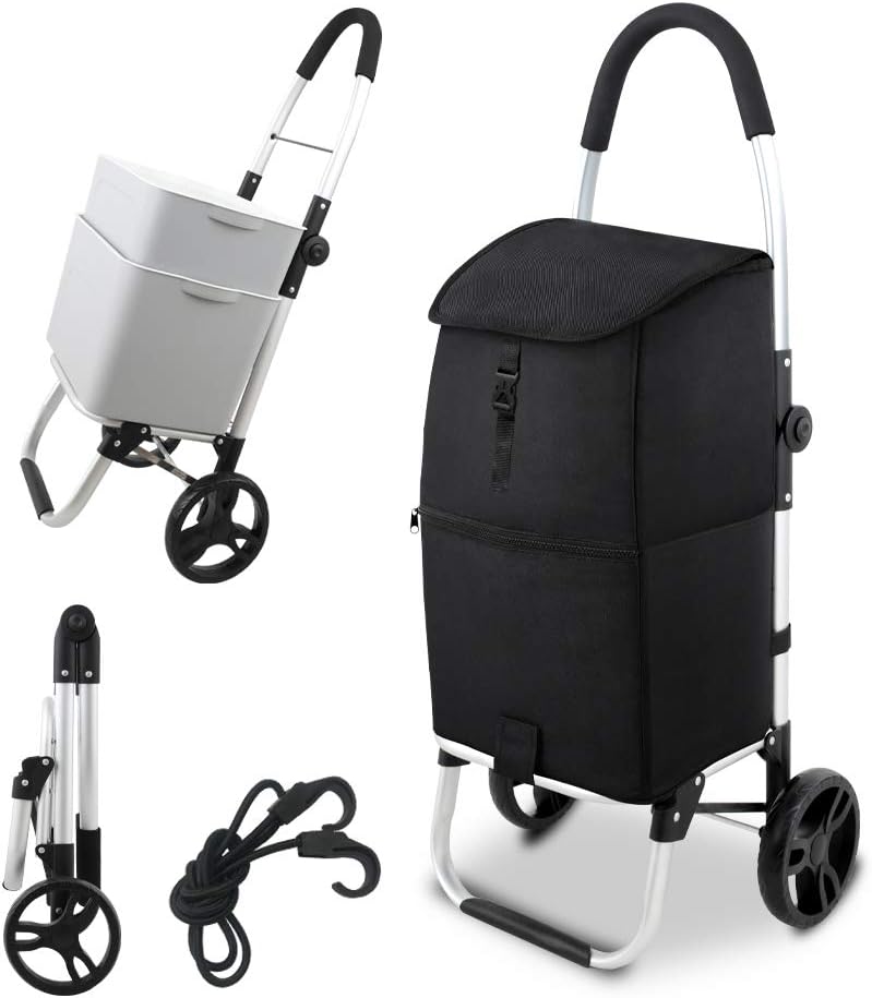 Navy Blue Foldable Grocery Cart with Shopping Bag W21675