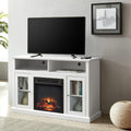 Mid Century Modern Electric Fireplace TV Stand with Tempered Glass Storage Cabinet and Adjustable Shelves, White H48937