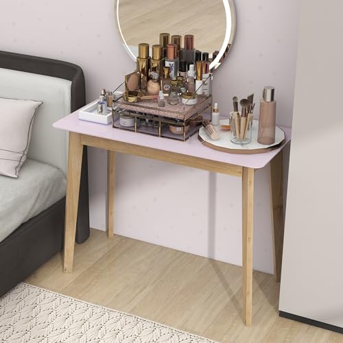 Pink Vanity Desk with Solid Rubber Wood Legs L272324