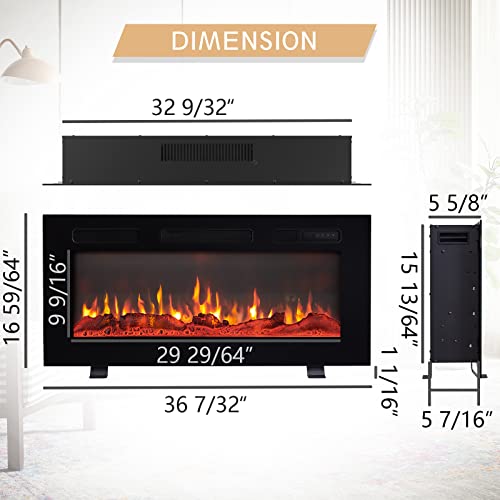 50" W 3 in 1 Electric Fireplace, Freestanding, Wall Mounted, Recessed, Remote Control F4861
