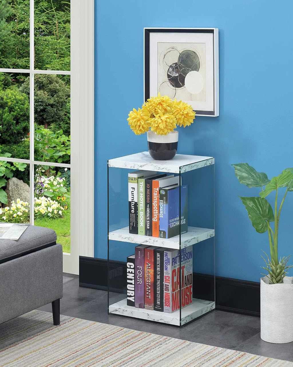 3 Tier Tower Bookcase White Faux Marble V2527