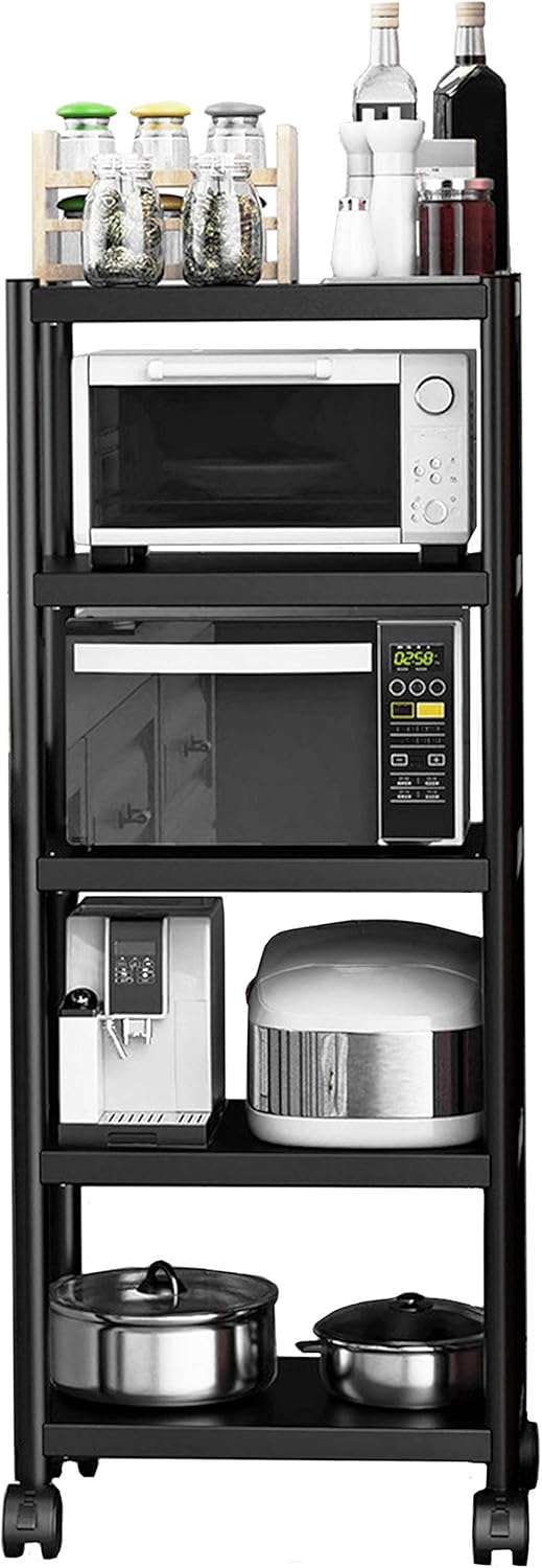 5-Tier Black Stainless Steel Utility Shelving Unit with Wheels X413635