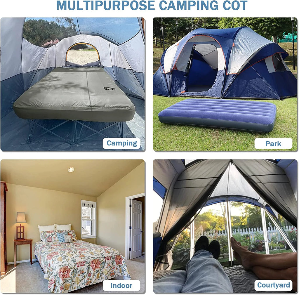 2 Person Folding Camping Cot with Inflatable Air Mattress and Carry Bag M97204