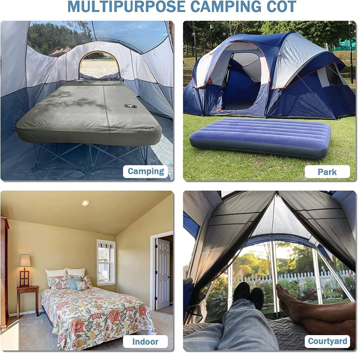 2 Person Folding Camping Cot with Inflatable Air Mattress and Carry Bag M97204