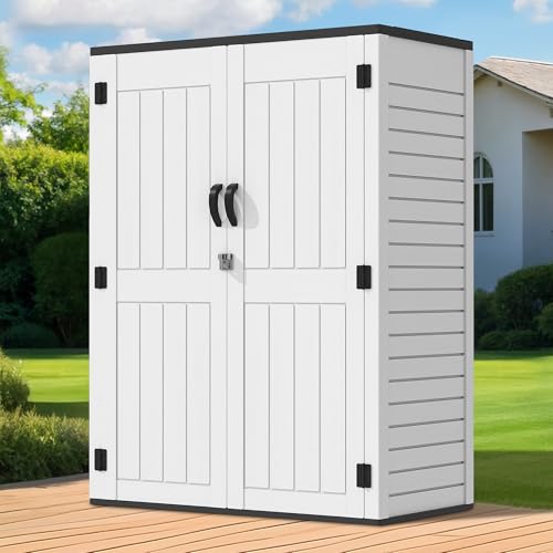 Brown Resin Vertical Outdoor Storage Shed, 59 Cubic Feet Z374