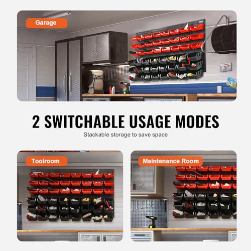48-Bin Wall Mounted Storage Bins Parts Rack Organizer with Wall Panels Q913080