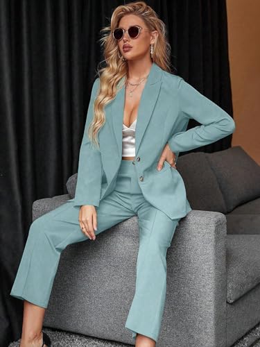 2 Piece Blazer Set Button Front Long Sleeve Blazer and Pants Solid Suits Set L8080