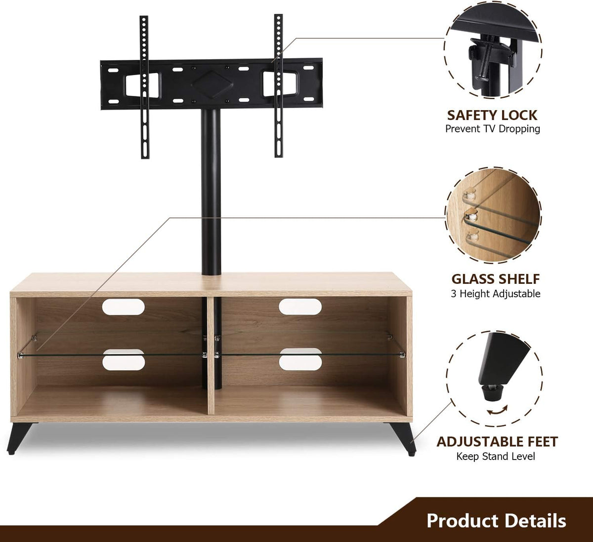 Rolling Wood Corner TV Console Stand with Wheels and Cabinets for up to 60 inch TVs, Walnut M38717