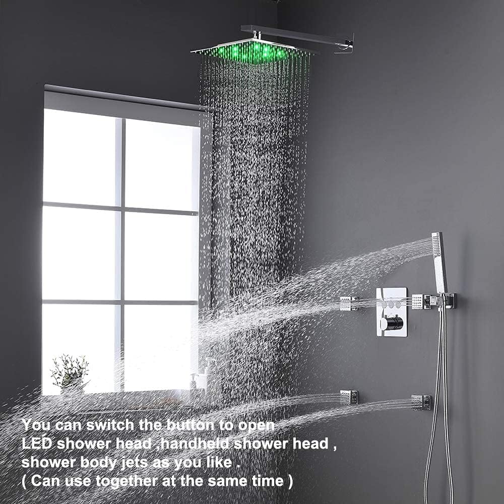 12 Inch Brushed Nickel Thermostatic Rain Shower Head Combo System R9635