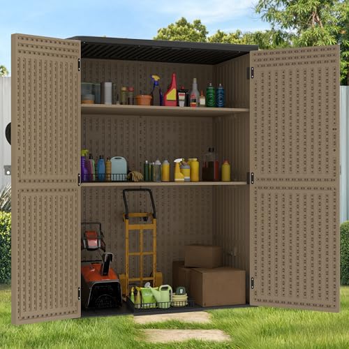 Brown Resin Vertical Outdoor Storage Shed, 59 Cubic Feet Z374