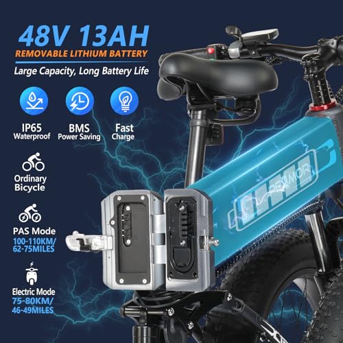 750W 48V 12AH 26" Fat Tire Full Suspension Foldable Electric Bike I10801