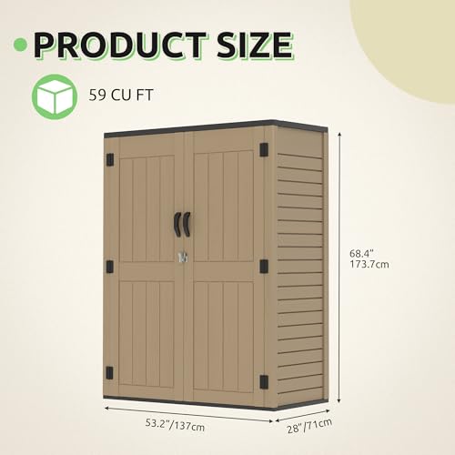 Brown Resin Vertical Outdoor Storage Shed, 59 Cubic Feet Z374