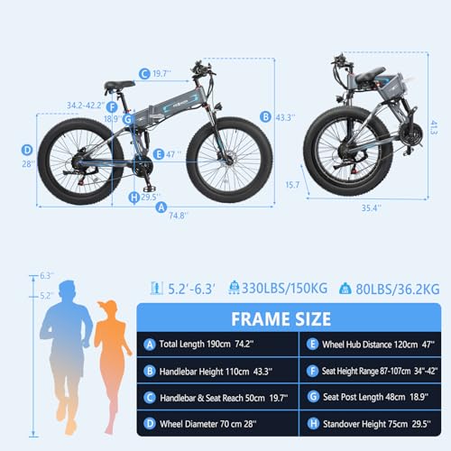 750W 48V 12AH 26" Fat Tire Full Suspension Foldable Electric Bike I10801
