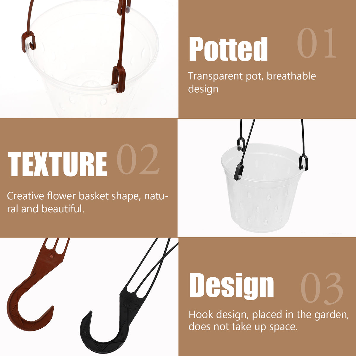 5 Sets Hanging Flower Pot Planter PP Material Pots Root Control Q203347