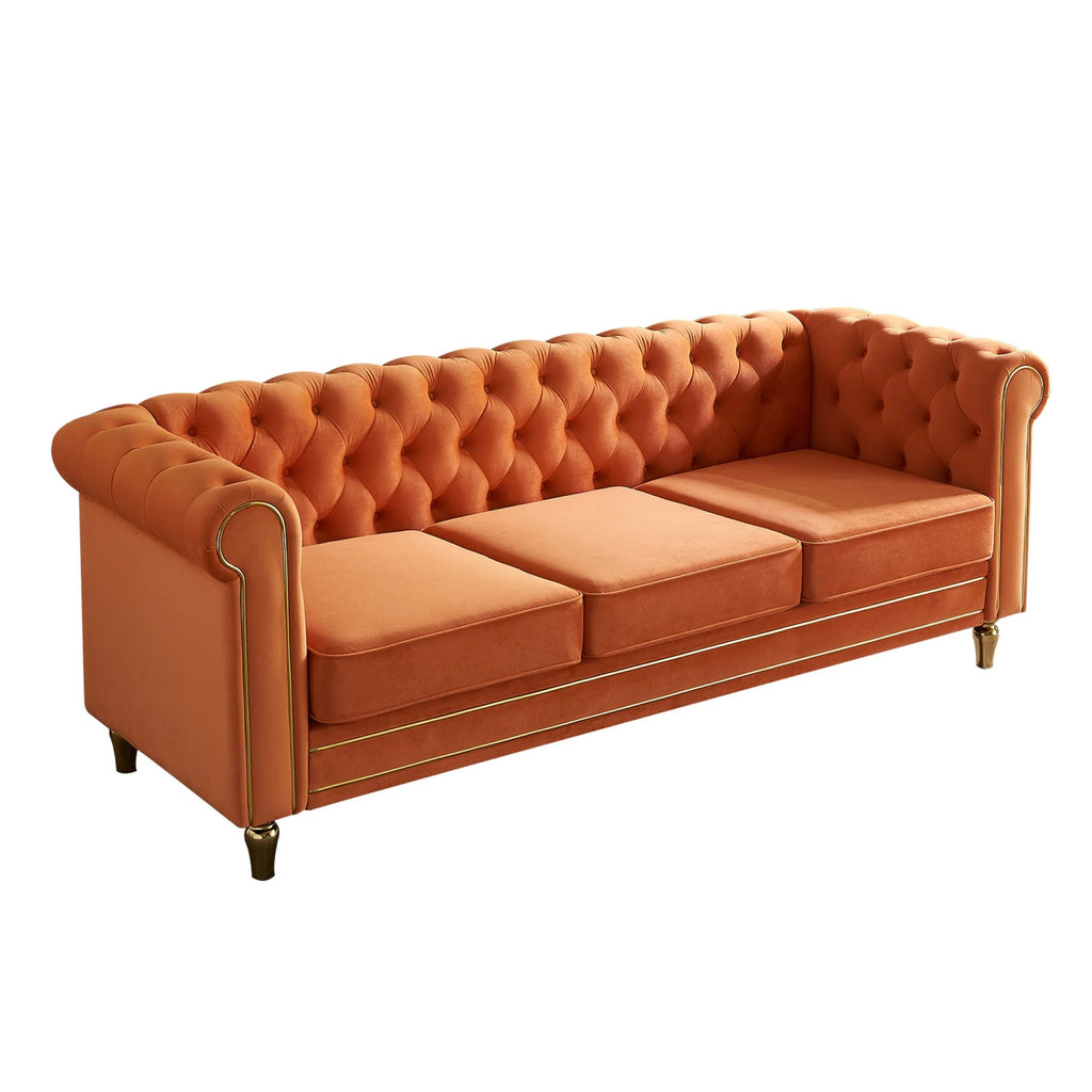 Orange Velvet Sofa 84.65 inch E534