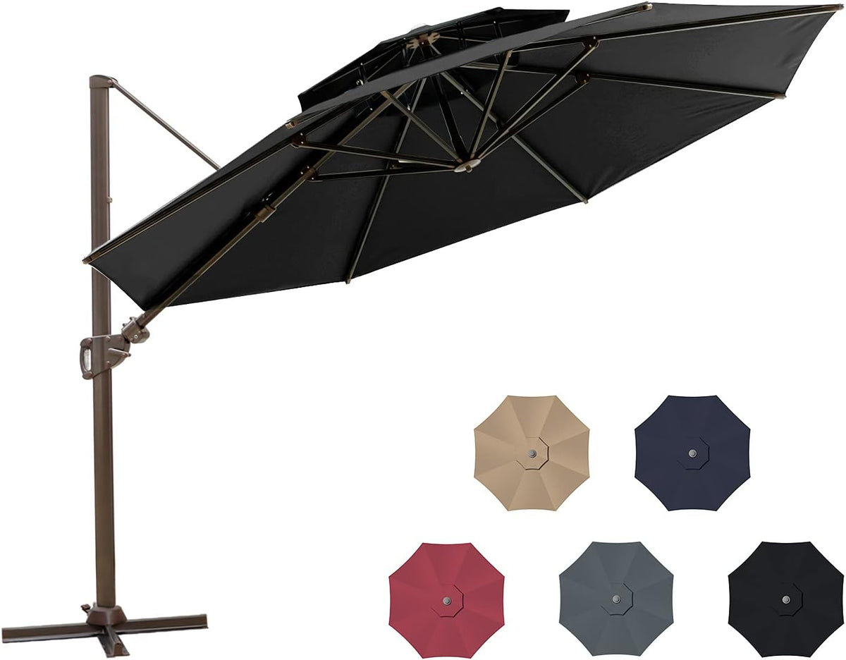 11.5ft Double Top Round Cantilever Umbrella with Cross Base U562180