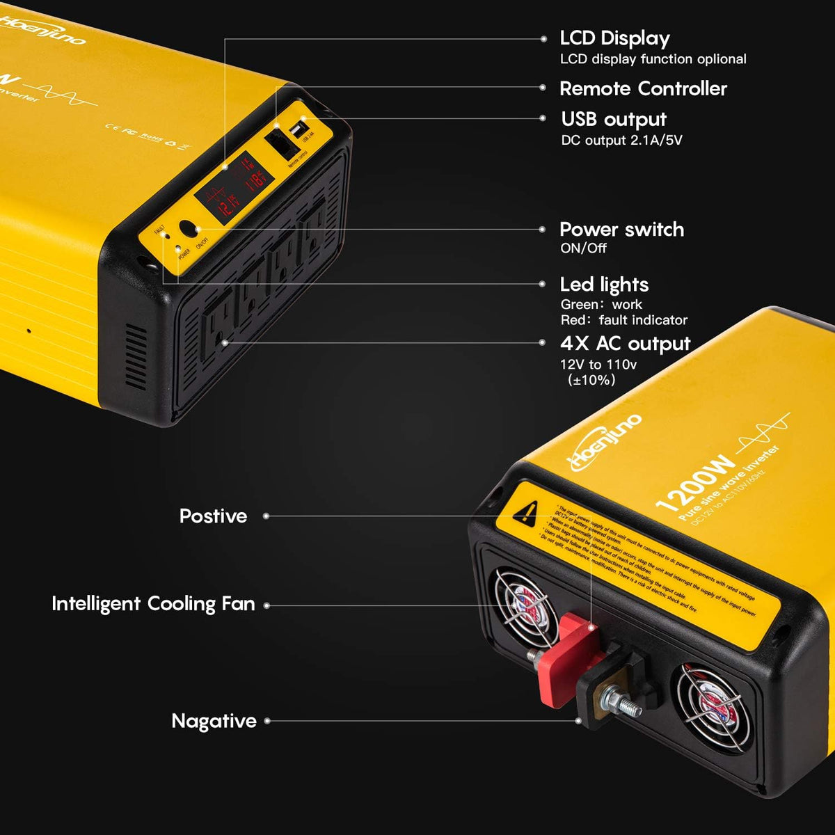 1200W Pure Sine Wave Inverter 12V to 110-120V H691