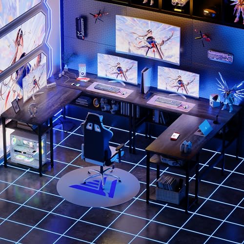 L Shaped Desk with LED Light and Power Outlet C870