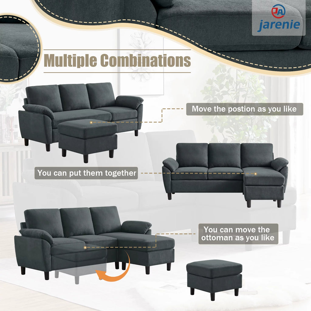 Modern Fabric L-Shaped Sectional Sofa with Ottoman J649957