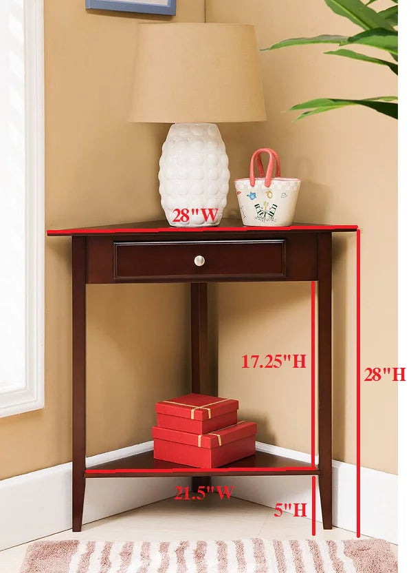 Walnut Wood Corner Side Table with Storage Drawer V5601