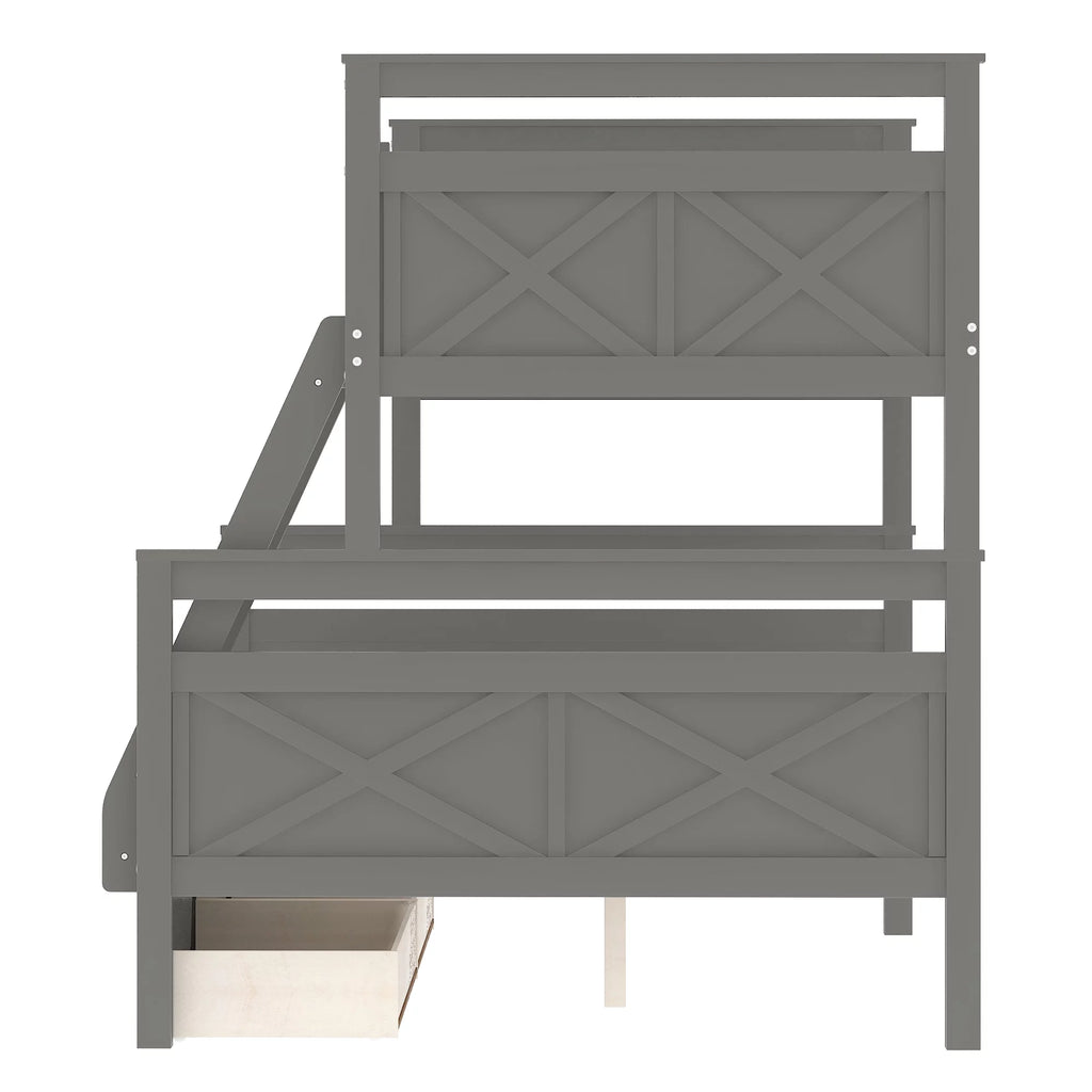 Gray Wood Convertible Bunk Bed with Drawers B140