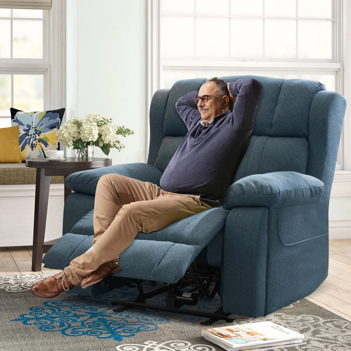 Blue Electric Power Recliner Chair with Heat and Massage Y200621