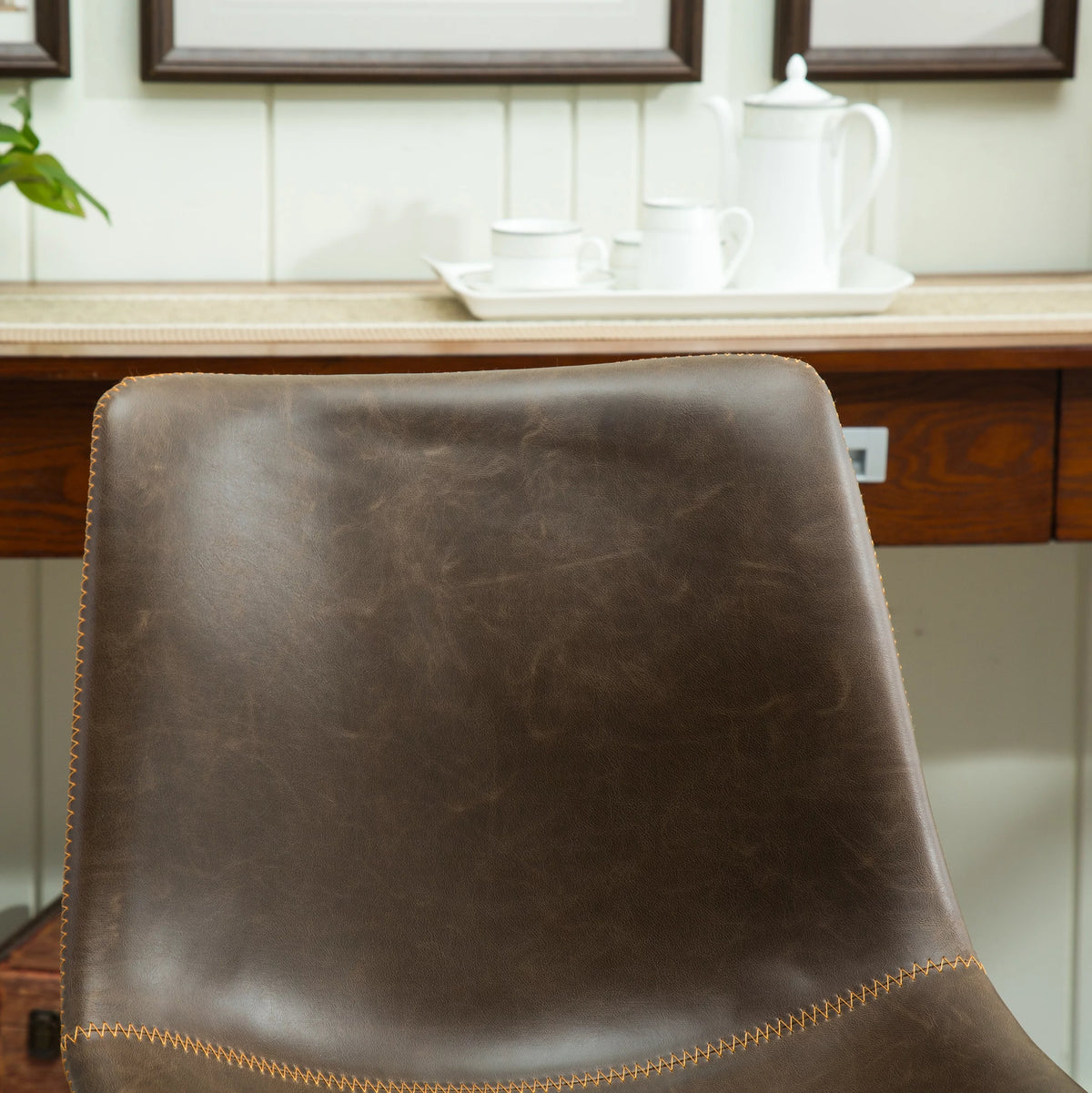 Antique Brown PU Leather Dining Chair Set of 2 P14258