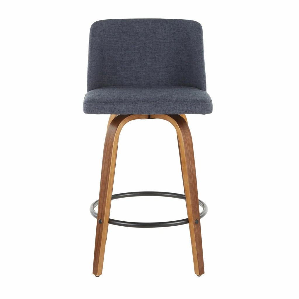 Walnut and Blue Fabric Counter Stool Set of 2 N4151