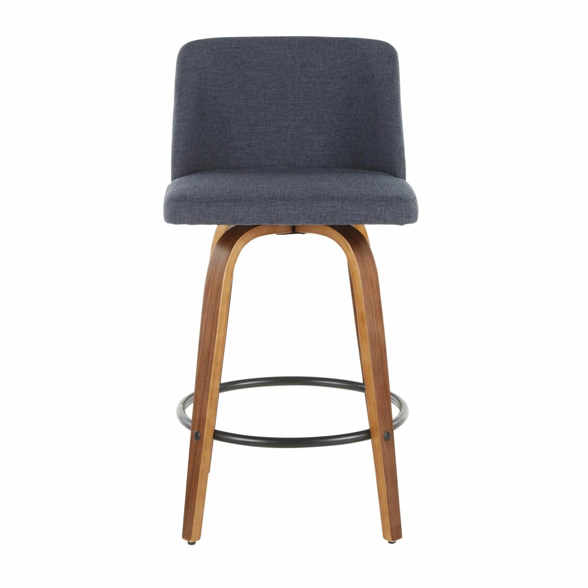 Walnut and Blue Fabric Counter Stool Set of 2 N4151